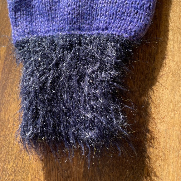 Authentic Juicy Couture Purple Cardigan Sweater- Blk Sparkle, Fluffy Trim Sz 12 - Picture 9 of 15